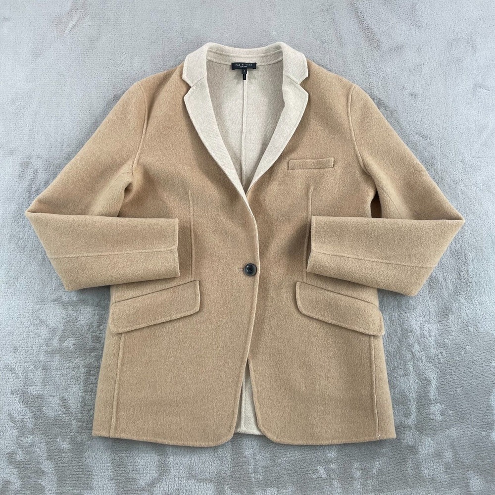 RAG & BONE Margot Wool Blend‎ Felt Blazer Women 4 Sand One Button Front Designer